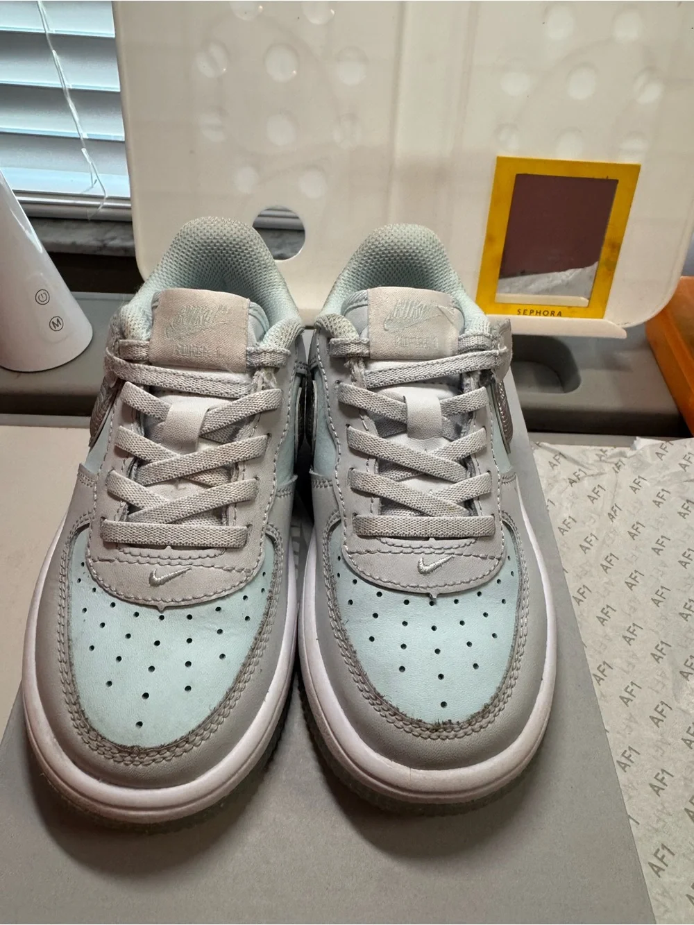 Nike AF1 Low-Top Sneakers in Mint Green and Light Gray